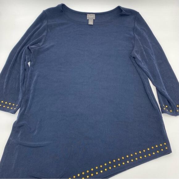 Chico’s Travelers Top Beaded Black Asymmetrical 8/10 - Picture 1 of 6